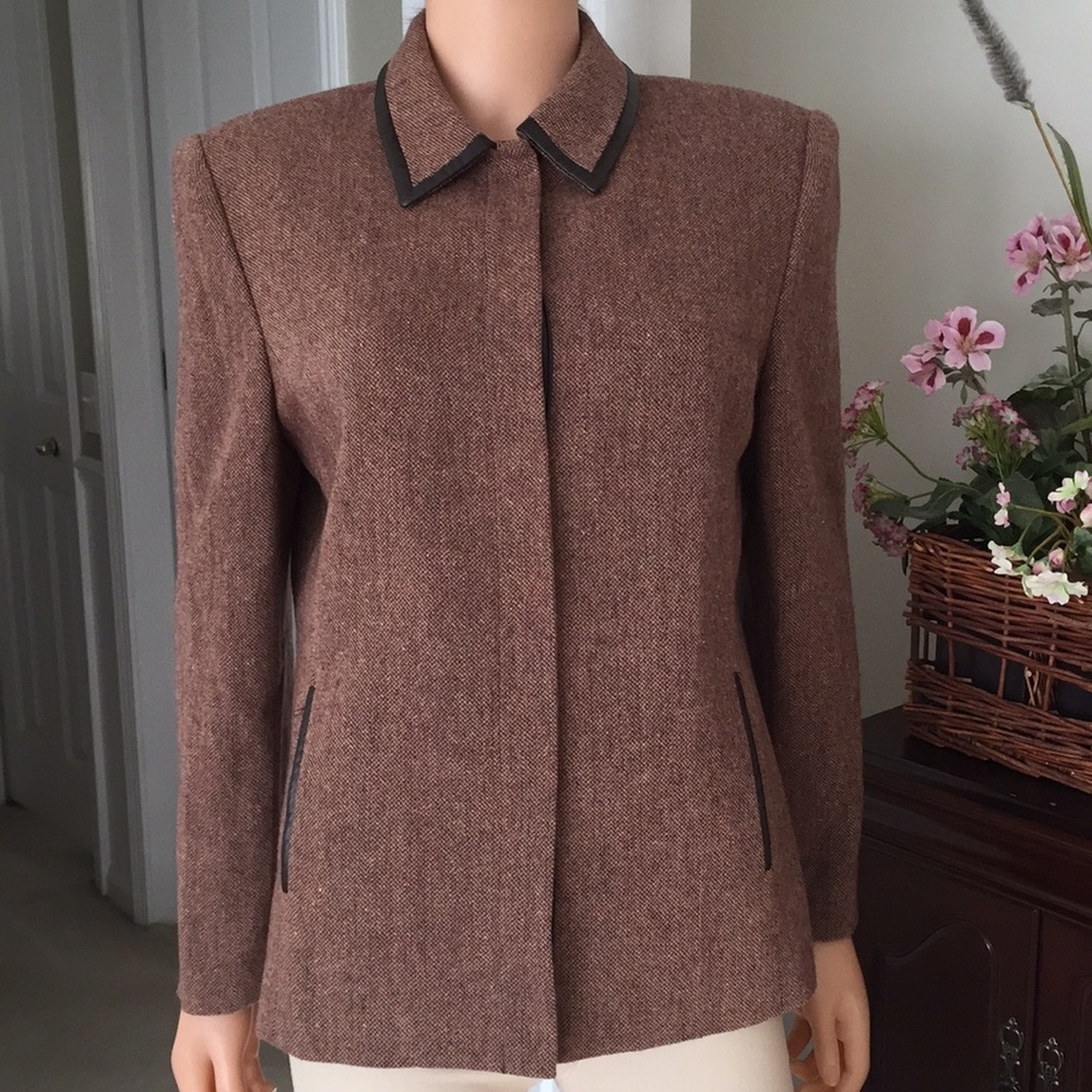Vintage Kasper wool silk blended herringbone blazer - Picture 3 of 11